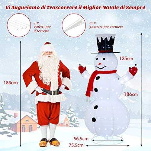 COSTWAY Pupazzo di Neve Natalizio 180 cm