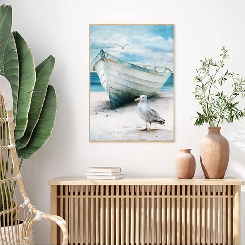 Image of cupmod 6 Packs Beach Paint by Numbers Kit for Adults,Sea Side DIY Acrylic Oil Painting Numbers Kits on Canvas,Watercolor Adults Paint by Numbers Kits for Home Decor 9.8x13.8inch