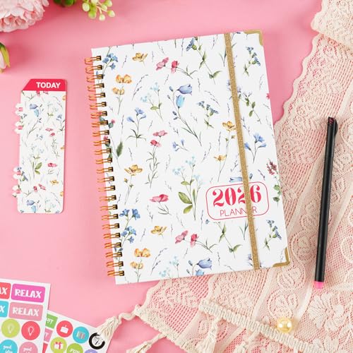 2026 Planner, Daily Weekly Monthly Planner with Tabs, 2026 monthly planner with Color Pen, Sticky Notes and Stickers, 6.2" x 8.5", Durable Twin Wire Binding, Storage Pocket - Floral Multicolor — view 4