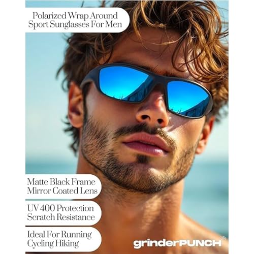 Image of grinderPUNCH Sport Polarized Sunglasses for Men & Women Baseball Running Cycling Fishing Golf Driving Shades Sun Glasses