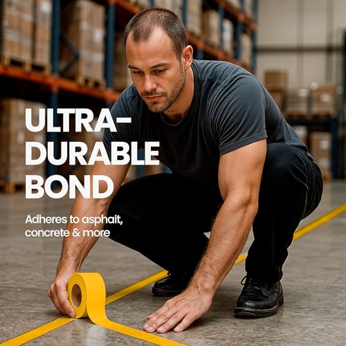 Image of DuraMark EC700 Floor Marking Tape for Concrete and Pavement | Industrial Marking Tape for Warehouses | Long-Lasting | High Durability, Yellow, 2 Inches by 36 Feet