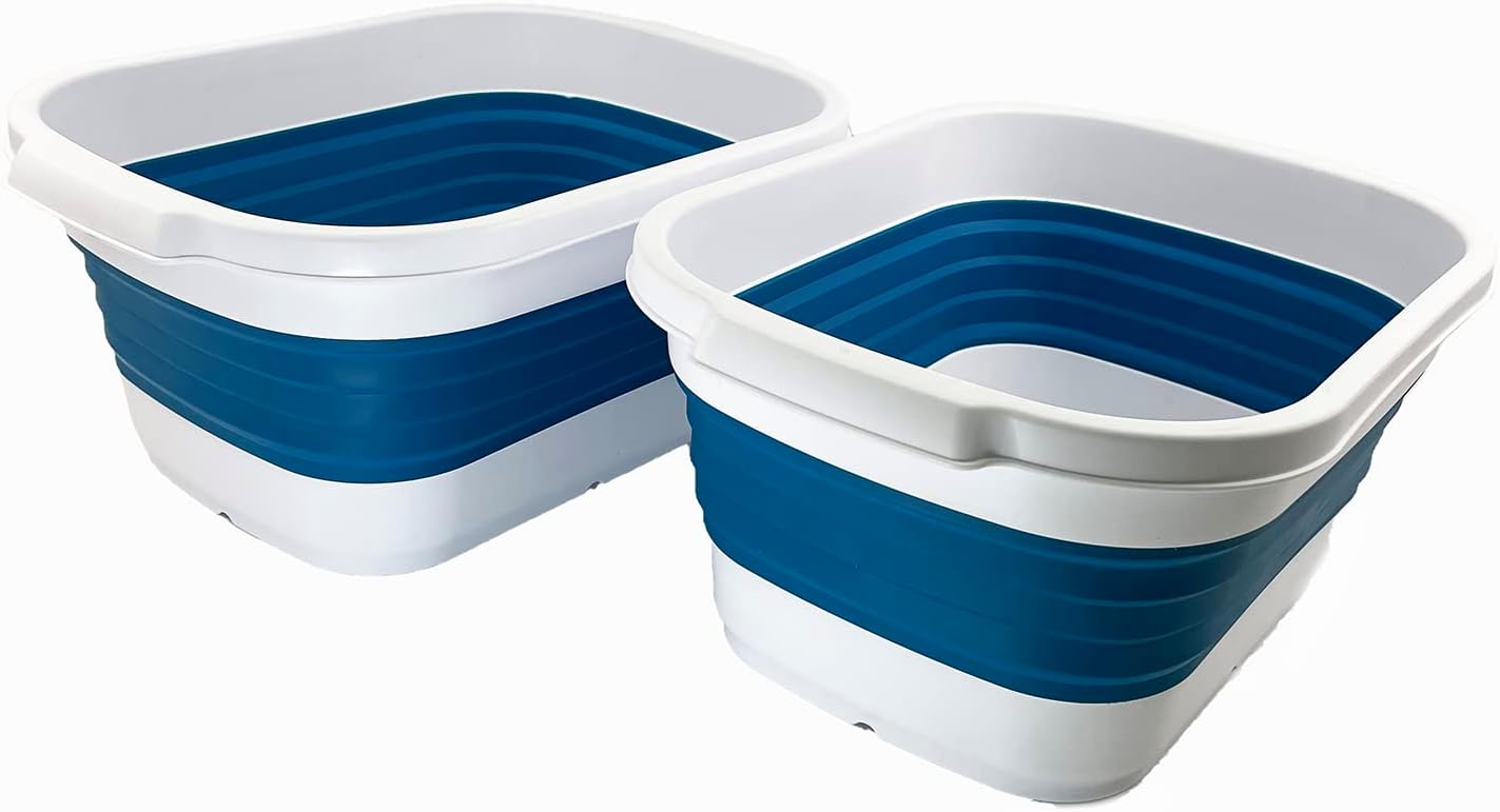 SAMMART 13L (3.4 Gallons) Collapsible Tub - Portable Outdoor Picnic Basket - Space Saving Storage Container (White/Stone Blue (Set of 2))…