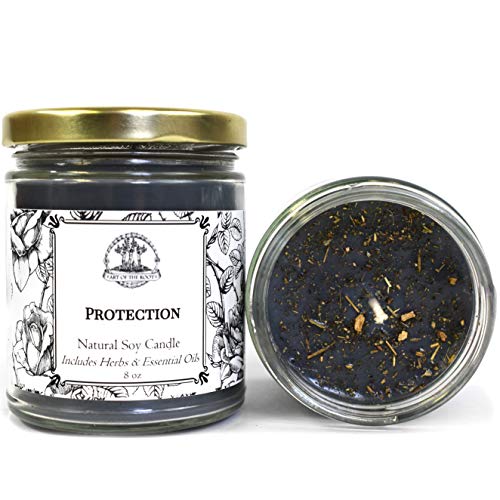 Protection Soy Herbal Candle 8 oz for Negativity, Psychic Attacks & Evil Intentions Wiccan Pagan Hoodoo Conjure