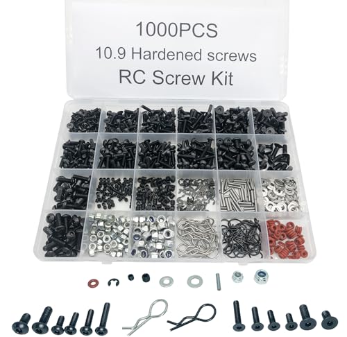 1000pcs Universal RC Screw Kit Screws Assortment Set, Hardware Fasteners for Traxxas Axial Redcat HPI Arrma SCX10 Losi 1/8 1/10 1/12 1/16 Scale RC Cars Trucks Crawler (1000pcs RC Screws)