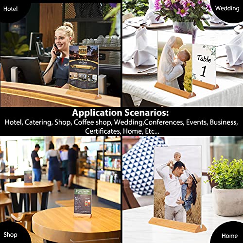 Tonice® 3 Pack 8.5X11 Acrylic Sign Holder T Shape Clear Acrylic Double Sided Frames With Wood Base Table Menu Display Stand Flyer Display (Optional 8.5X11/5X7 Inch L/T Shape) #TOP4