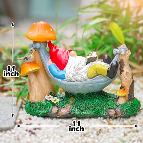 Ovewios Garden Gnomes Statue Outdoor, Funny Gnome Figurine Lying On Hammock With Cute Birds And Mushrooms Solar Lights Resin Ornament For Garden Patio Yard Lawn Porch Outdoor Decor #TOP5