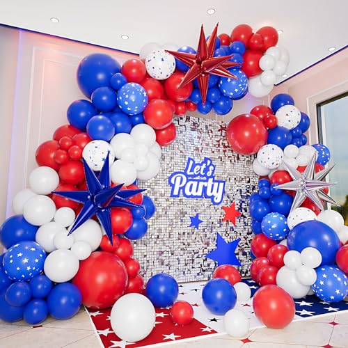 Bonropin 161pcs Red White and Blue Balloon Arch Kit Patriotic Balloons with Explosion Star Balloons for 4th of July Balloon Garland Nautical Veterans Memorial Day Baseball Graduation Party Decorations by Bonropin - Used condition - US$6.52