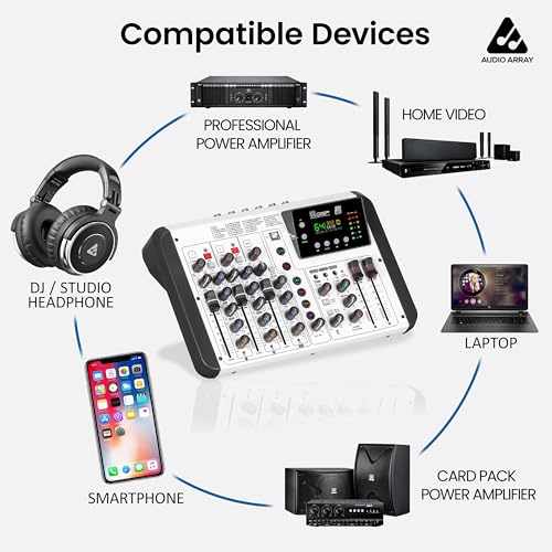 Image of Audio Array 6-Channel Hybrid USB Summing Mixer | 4 Analog & 2 Digital Channels |192kHz /24Bit OTG Recording| 99 DSP FX| BT Connectivity | 2XLR Mic Inputs |Phantom Power| Hi-Z & Headphone Monitoring |M6