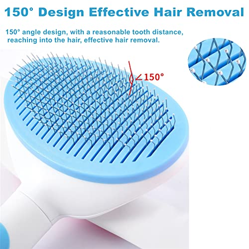 Cat Grooming Brush, Pets Slicker Brushes Dogs Self Clean Brush For Shedding One Button Removes Loose Undercoat Mats Tangled Hair Grooming Brush For Pet Massage-Self Cleaning (Blue) #TOP2