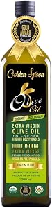 Golden Spoon Organic Extra Virgin Olive Oil 1L - Glass Bottle - Premium Quality - Cold Pressed, High Polyphenols, - Gold Medal Winner – Less than 0,18% Acidity - 0% Cholesterol – 100% Natural 1 Litres USDA and Canada certified Organic, Non-GMO - Prod