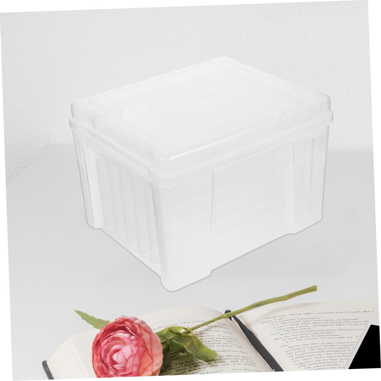 TOYANDONA Photo Organizer Storage Box with 6 Compartments Moveable Dividers Plastic Photo Keeper for Greeting Cards and Craft Storage Home Organization
