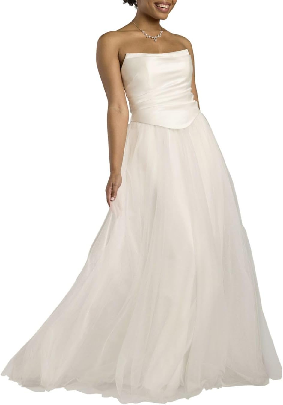 David's Bridal Strapless Satin and Tulle Ball Gown Wedding Dress