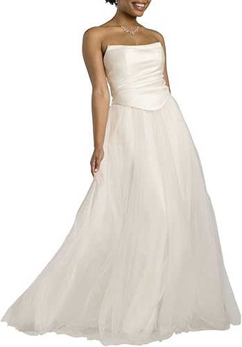 David's Bridal Strapless Satin and Tulle Ball Gown Wedding Dress, Women's Size 2