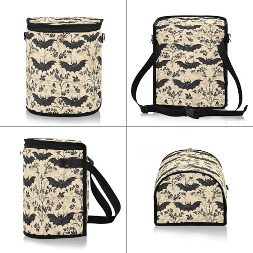 Image of MNSRUU Car Trash Can with Lid, Bats and Flowers Vintage Car Trash Bag Hanging Organizers and Storage for Front Back Seat, Leak-Proof Trash Bin