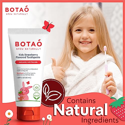 Botao Kids Natural Strawberry Flavored Anticavity Fluoride Toothpaste Maximum Cavity Protection Cleans Children’S Teeth Protects Gums Chamomile Aloe Vera Calendula Xylitol For Ages 2 And Up thumb #6