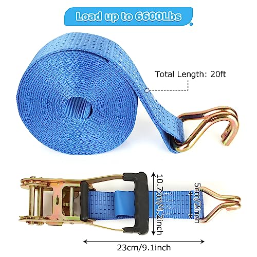 Image of 2 Pack 2 Inch Ratchet Straps Heavy Duty 20ft Tie Down Straps Ratchet with Double J Hook, 8000 LBS Break Strength, Cargo Ratchet Straps for Truck, Trailers, Kayaks, Car Roof