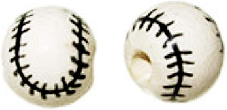 20pc 8mm Ceramic Baseball Sports Beads - Hand Painted