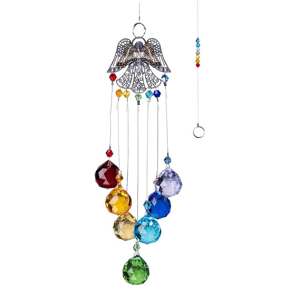 WEISIPU Hanging Crystals Suncatcher - Guardian Angel Crystal Pendant Rainbow Crystal Ornament Crystal Ball Prism Chakra Crystals for Window, Garden, Home Decoration(Angle)