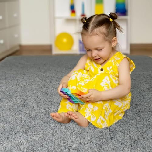Image of Present Carpet for Room, Shaggy Rugs Fluffy Carpets, Indoor Modern Plush Area Rugs for Living Room Bedroom Kids Room, ETC Grey 5x8 feet