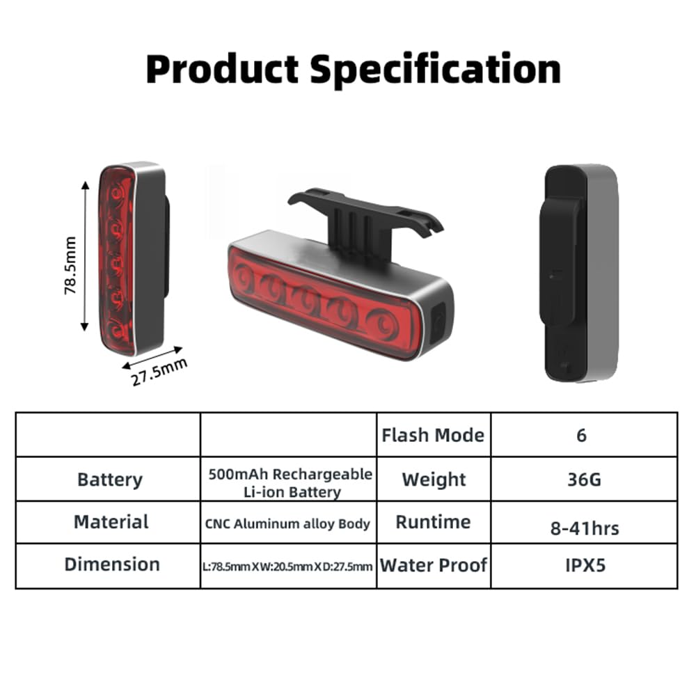 Światło tylne Rower Automatyczny hamulec Tylne światło Night Cycling Smart Sensing MTB Road Bike Seatrest Lamp