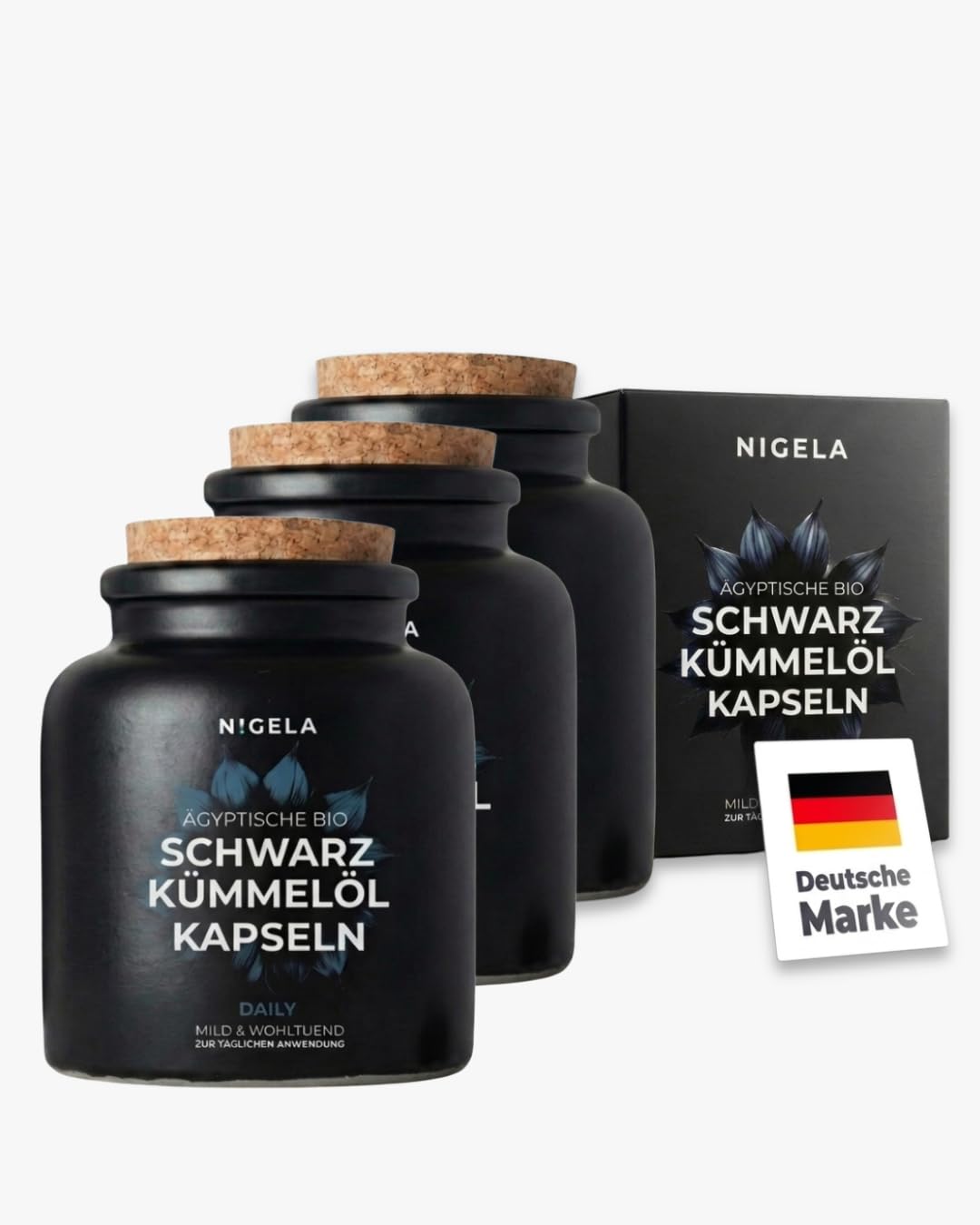 Nigela Schwarzkümmelöl Kapseln DAILY - Ägyptisches Schwarzkümmeloel ungefiltert - BIO Schwarzkümmel-Öl kaltgepresst - Premium Kümmelöl Kapsel für den täglichen Bedarf - Nigella Sativa Öl - 3x 180 Stk