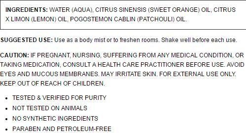 Room & Body Mist - Peaceful Patchouli & Sweet Orange 4 Fl Ounce (118 Ml) Liquid #TOP1