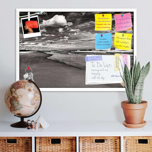Image of ArtzFolio Sea, Air, & Land Monochrome Contrast | Bulletin Board Notice Pin Board | Vision Soft Board Combo with Thumb Push Pins & Sticky Notes | White Frame | 23.5 x 16 inch (60 x 41 cms)