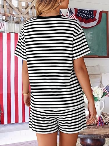 Image of VILOVE 4th of July 2 Piece Sequin Outfits Women 250 Anniversary Usa Shirts and Short Sets Casual Patriotic Shirt Summer Set