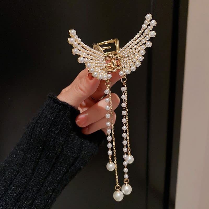 GLITZ & GLAMOUR Womens hair claw clip for woman/girls butterfly with pearl chain (pack of 1) (B0BNR1NS52) Amazon Price History, Amazon Price Tracker
