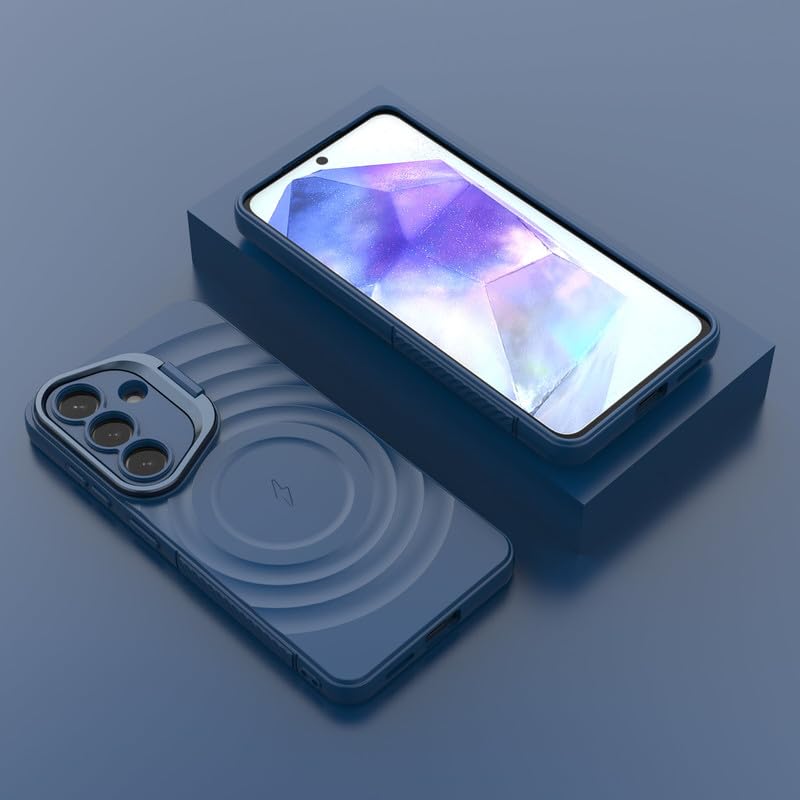 Image of LuxuryKase Shockproof Case for Samsung Galaxy S26 | Ripple Pattern | Camera Protection | Inner Velvet Fabric Lining | Protective Cover with Enhanced Grip & Wireless Charging Support - Blue