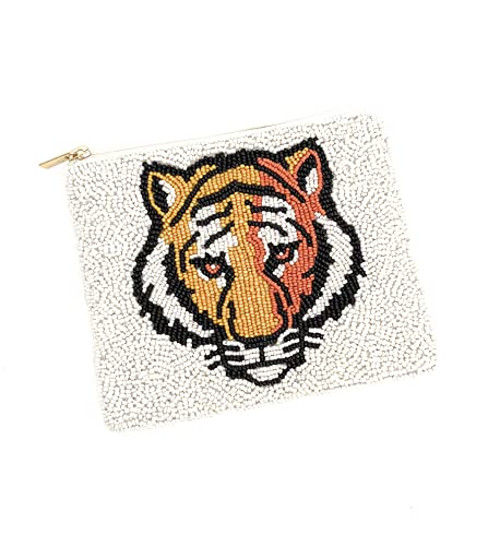 Tiger Beaded Coin Purse, Beaded Coin Pouch, Tiger Bead Purse, Tiger White Beaded Purse4