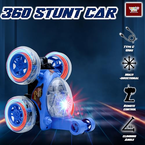 Image of Wonder Stunt Rc Car | Smoke Function and Led Lights | Abs Plastic Body | 360 Degree Spinning Wheels Rechargeable Battery Type C Charging | Remote Control Toy for Kids - Blue