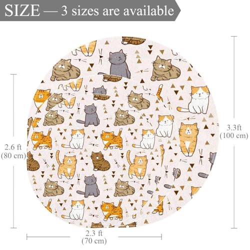 Tapis de salle de bain antidérapant doux motif chat dessin animé diamètre 1m - 4