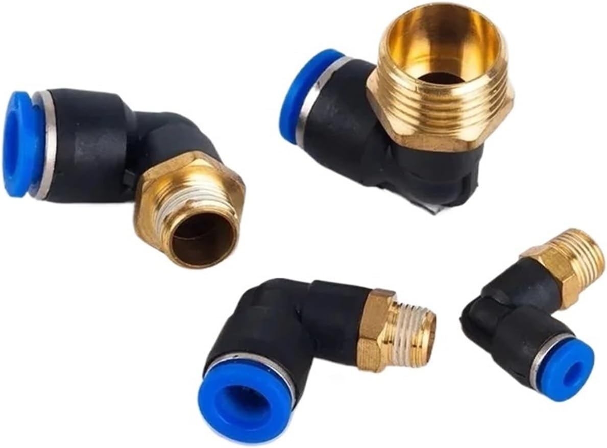 5pcs Pneumatic Air Connectors PL 4 6 8 10 12mm Thread 1/8 1/4 Inch 3/8 Inch 1/2 Inch Air Pipe Elbow Air Hose Fittings Quick Connector(PL12-04)