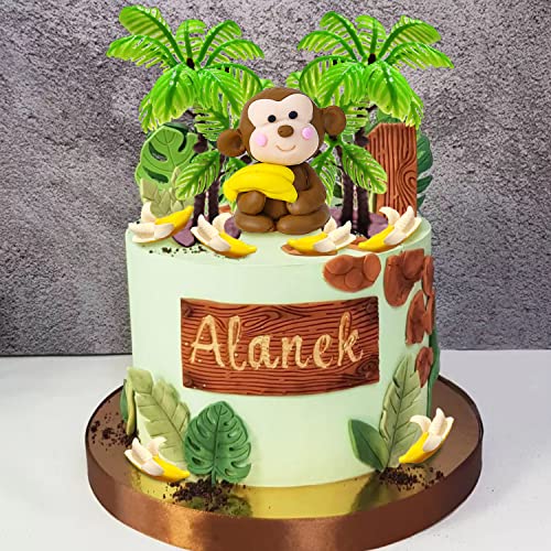 11 Pcs Monkey Cake Topper With Coconut Trees Banana Cake Decoration For Jungle Safari Animal Themed Birthday Baby Shower Party Supplies #TOP2