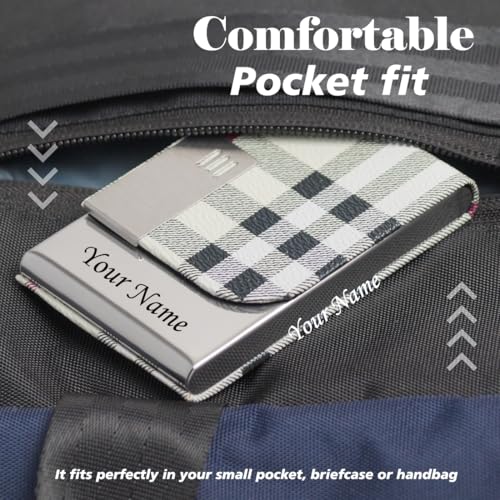 Image of Mini2buy Customized Name Engraved Card Holder for Credit, Debit, ATM, and Business Visiting Cards from Premium Stainless Steel Size Ideal for Personal use or Corporate Gifting (White)