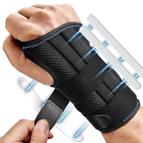 Wefaly Attelle de Poignet pour Main Droite, Orthese Poignet avec 3 Éclisses Métalliques Protege Poigne t Attelle Canal Carpien pour Canal Carpien Arthrite Tendinite Entorse (L)