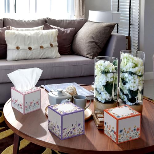 Image of Fourluoo 12 Pcs Wildflower Floral Facial Tissues Cube Boxes 600 Sheet 3 Ply | Wildflower Designs, Small Square Disposable Face Tissues Bulk for Car Bedroom Bathroom Office, Decorative Holders Desk Vanity