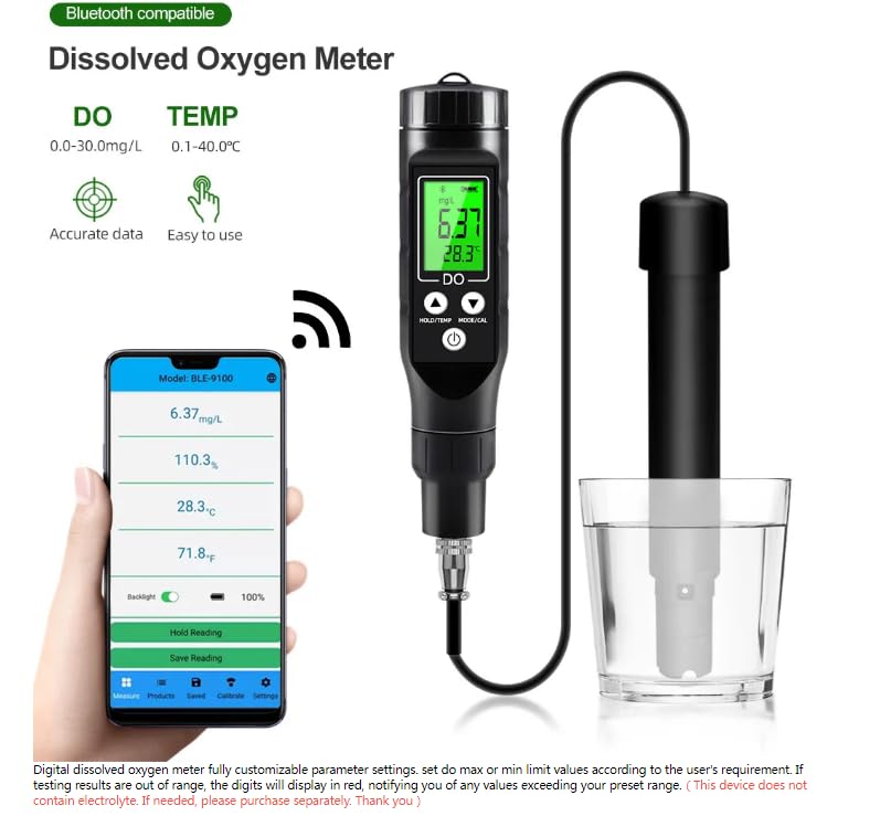 BLE-9100 Dissolved Oxygen Meter connected to mobile app