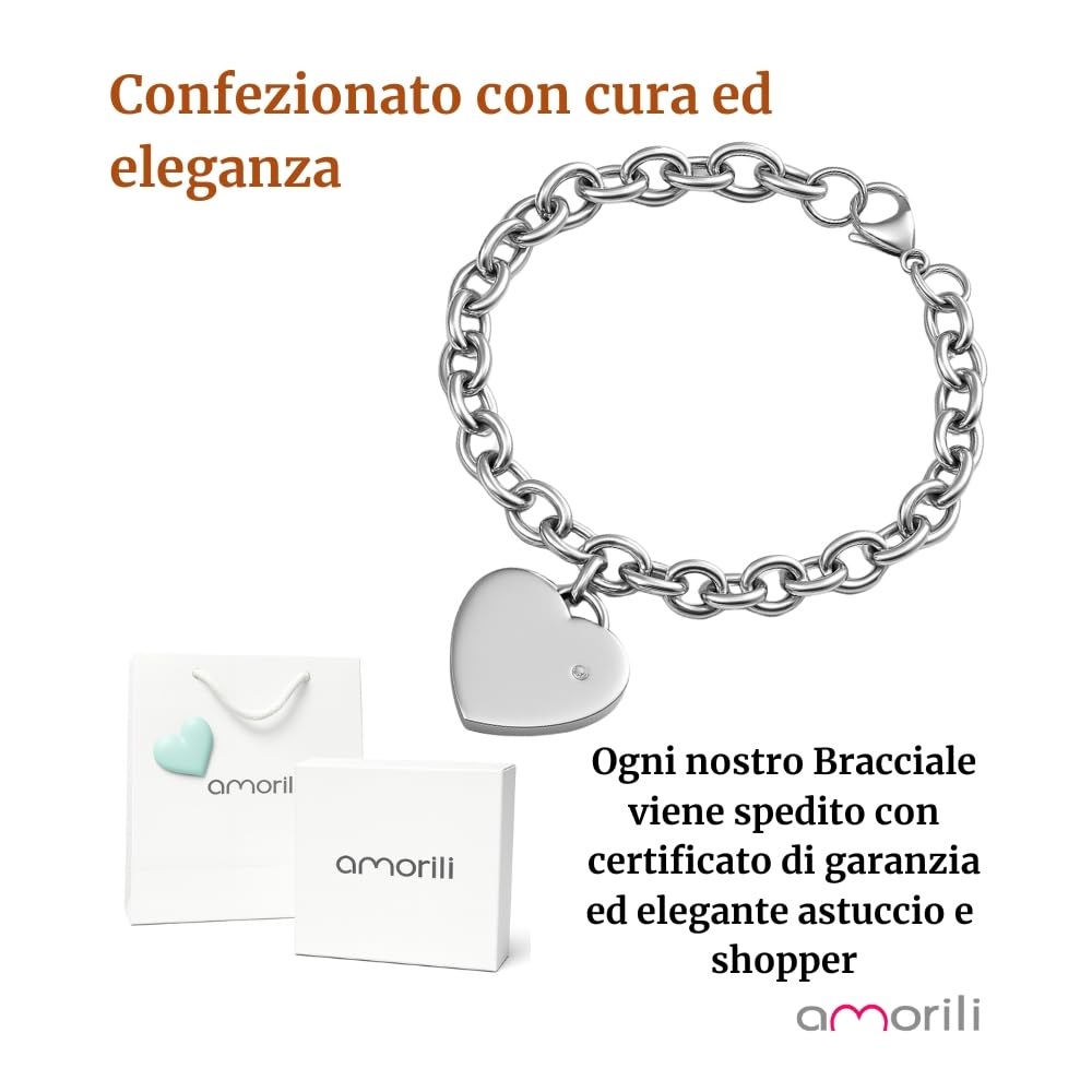 Bracciale Personalizzato Donna con Cuore in Acciaio Inox | Personalizzabile con Incisione | Gioiello Romantico ed Elegante | Idea Regalo per Lei bcc1688