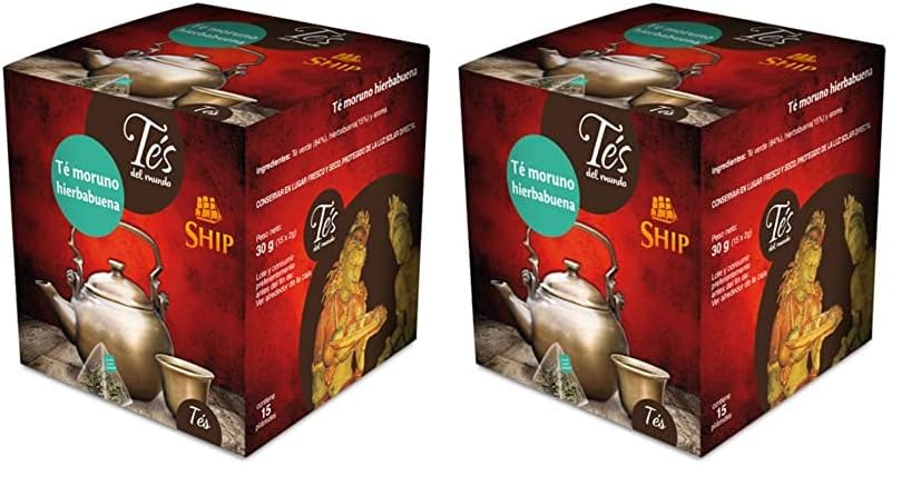 Ship - Té Moruno con Hierbabuena - Caja de 15 Pirámides con Funda - Favorece una Buena Digestión y Mejora el Funcionamiento del Organismo - Propiedades Antioxidantes (Paquete de 2)