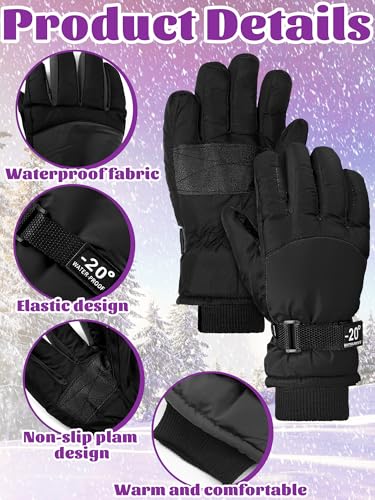 Guantes de nieve para niños de 6-10 años, 6 pares de mitones cálidos para esquiar en invierno 5