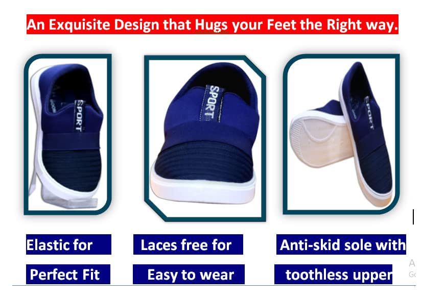 Running shoes for Active kids without-lace for 6-10 year boys and girls|| outdoor, Gaming, Sneakers, Slip-On, Lightweight Athletics Sneaker, toothless and comfortable shoes (Blue, 9) 2