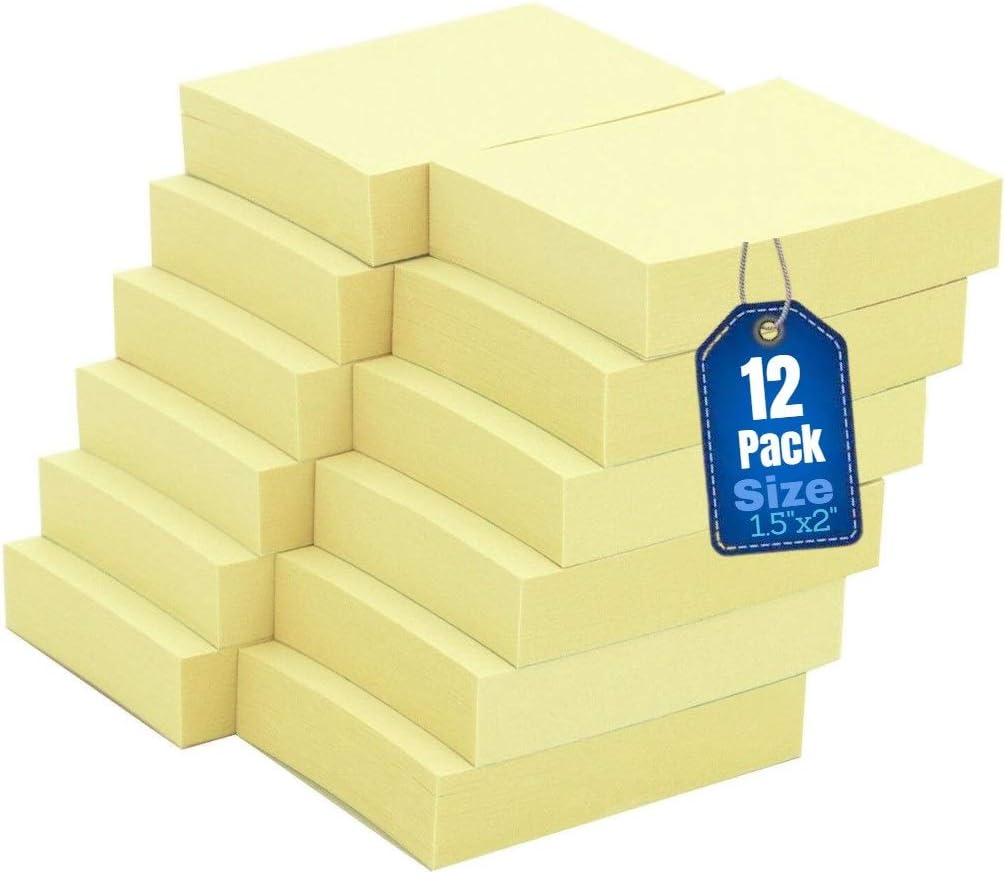 1InTheOfficeSmall Sticky Notes 1.5 x 2, Self-Stick Pad, Pop Up Stick Notes 1.5 x 2, Yellow, 100-Sheet 12/Pack
