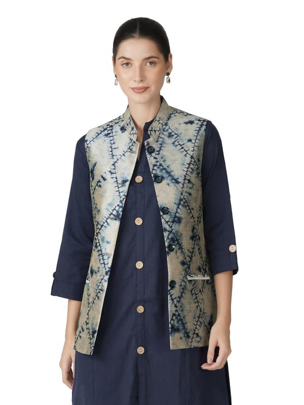 Digital Print Nehru Jacket Silk Ethnic Festive Modi Waistcoat for Women's-image-15