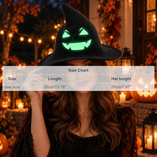 Witch Hat for Women Halloween Knitted Face Print Costume Hat Black - image 7