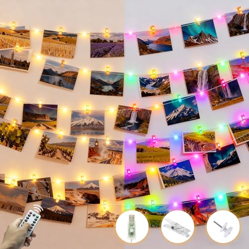 litogo 12M 120LEDs Fotoclips Lichterkette, USB Lichterkette mit...