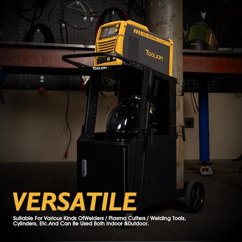 Image of TOOLIOM Welding Cart with Lockable Cabinet, 265 lb Capacity | Lockable enclosed storage, side hooks, organized accessory access