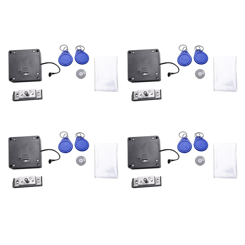 4 x inteligentny elektroniczny zamek do szafy RFID bez otworu, łatwa instalacja, szafka meblowa, szafa na ubrania, szafka na , zamek do drzwi z 8 kartami/breloczkami do kluczy