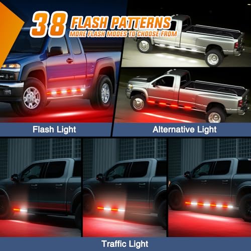 Image of Nilight 2PCS 70 Inch Emergency Strobe Light Strip with Controller 864 LED Red White Running Board Lights Flexible Side Flashing Warning Caution Safety Waterproof for Truck Construction Pickup